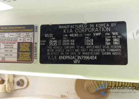 2022 Kia Sportage Ex z USA, uszkodzony, nr VIN KNDPN3AC3N7996404